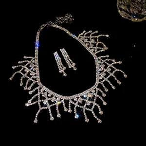 Exquisite sparkling rhinestone necklace and dangling earrings set for elegant evening wear