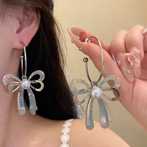 Acetat Schleife Ohrhänger Mit Künstlicher Perle Und Silber Ohrringpfosten Minzgrün Süßer Modeschmuck Für Damen