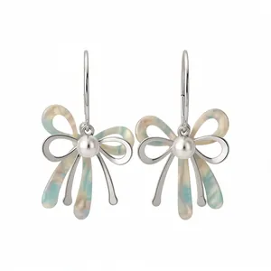 Elegante silberfarbene Perlen-Schleifenohrringe mit buntem Pastell-Design für Damen
