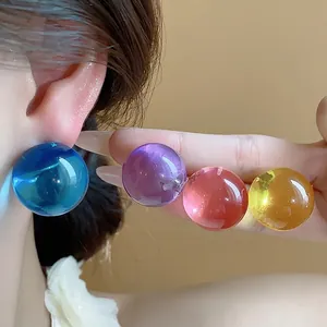 Perno in Argento 925 Orecchini a Bottone Tondi in Resina Colori Dopamina Moda Lusso Leggero Gioielli per Donne