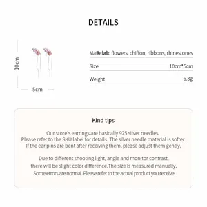 Detailed product parameters and dimensions of the chiffon flower rhinestone hair clip