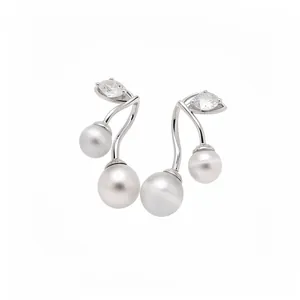 Elegant silver drop earrings featuring clear zircons and lustrous white cat's eye stones