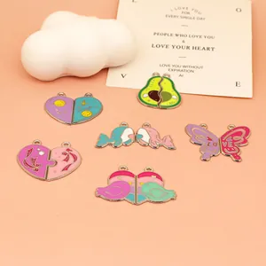 Cartoon Enamel Couple Charms Heart Butterfly Whale DIY Necklace Keyring Pendants