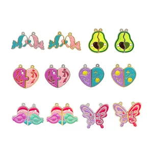 Colorful DIY enamel charms set for necklaces and keychains with cute cartoon motifs