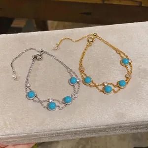 Elegantes französisches Vintage-Doppelschicht-Armband mit Türkissteinen und Zirkonia-Akzenten