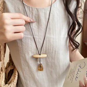 Bohemian minimalist resin oval pendant necklace with dark leather rope for women fashion