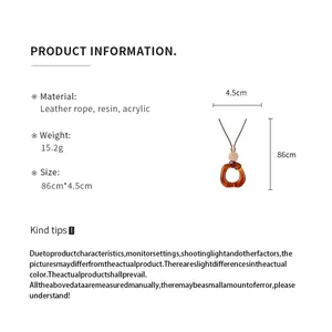 Resin oval pendant necklace details: 86cm leather rope, 4.5cm pendant, 15.2g weight.