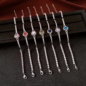 Braccialetto Vintage Rotondo con Zirconia per Donna Lusso Rame Geometrico Bracciale Charm Chiusura a Moschettone Gioielli Squisiti Regalo
