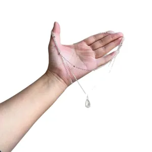 Elegant stainless steel waterdrop resin pendant necklace with small silver beads