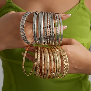 Brazaletes de Metal Redondos Geométricos Vintage para Mujer Estilo Retro Punk Cadena Martillada de Aleación Conjunto de Pulsera Joyería Boho