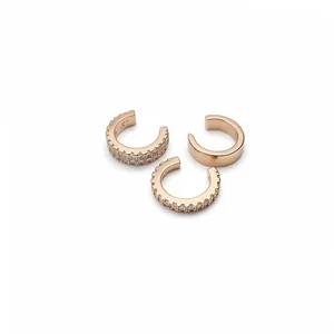 Set of three rose gold non-pierced ear cuffs with minimalist zircon inlay