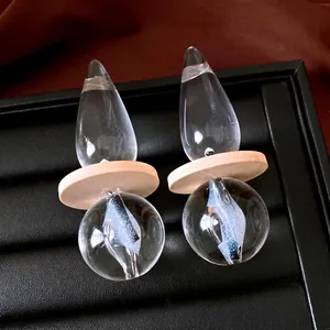 Vintage Minimalist Transparent Resin Wood Splicing Teardrop Dangle Earrings With Silver Earring Post For Women Handmade Jewelry