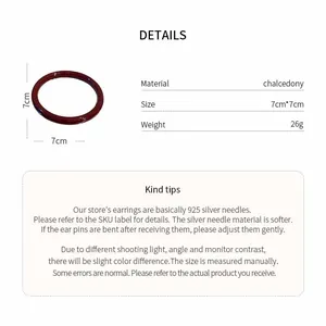 Vue détaillée d'un bracelet en calcédoine rouge avec des spécifications de taille
