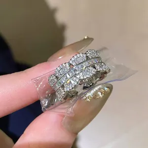 French Vintage Copper Zirconia Ring for Women Exquisite Multi-row Geometric Band Ring Light Luxury Hand Jewelry Gift