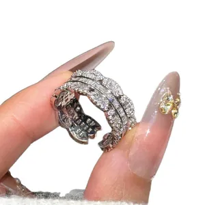 Exquisite silver wavy zircon ring featuring a layered sparkling design for stylish women