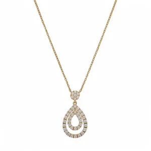 Elegante collana a goccia d'oro con ciondolo a doppio bordo traforato in zirconi