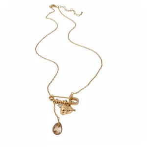 24k gold plated necklace with zircon gourd and water drop pendant in retro luxury style