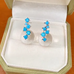 Elegant Blue Rhinestone Resin Round Ball Stud Earrings For Women Simple Temperament Jewelry With Silver Earring Post