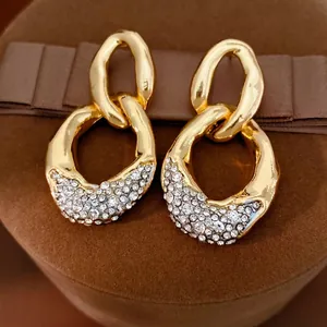 Übertriebene Goldene Strass Hohl Doppelkreis Ohrringe Mit Silber Ohrringpfosten Für Damen Mode Schmuck Geschenk