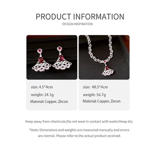 Detailed product information for luxury red oval zircon fan-shaped jewelry set with specifications