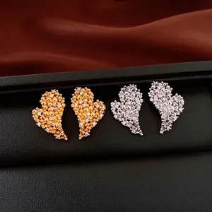 Luxury 18K Gold Plated Heart Stud Earrings for Women Zirconia Inlaid Fashion Jewelry With Silver Earring Post