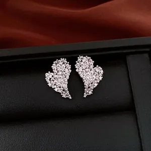 Elegant 18k gold plated silver needle heart stud earrings with sparkling zircon stones