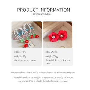 Detailed info for pearl flower earrings showing sizes, weights, and material details