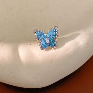 Elegant blue butterfly ear clip with sparkling zircon stones for non-pierced ears accessories