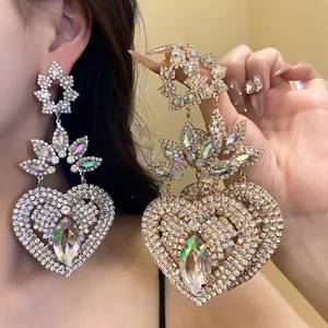 Pendientes Colgantes Vintage Corazón Flor de Cobre Con Poste de Plata Lujosos Pendientes de Gota Mujer Joyería