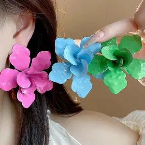 Oversized European American Style Floral Stud Earrings Bold Drip Oil Flower Enamel Earrings For Women Fashion Jewelry