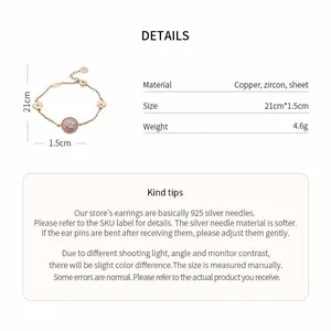 Dettaglio che mostra dimensioni e materiale del bracciale con fiori in zirconi placcato oro