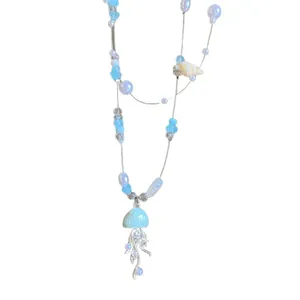 Collana di perle a tema oceano con ciondolo a forma di medusa e conchiglia