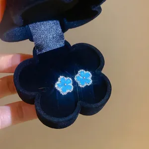 Sparkling Zirconia Flower Stud Earrings For Women Copper Silver Earring Post Lightweight Luxury Sweet Summer Jewelry Gift