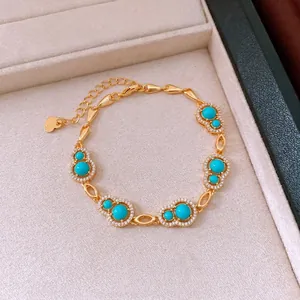 Elegant 18k gold plated gourd bracelet with turquoise stones and zircons