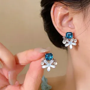 Exquisite Starfish Stud Earrings Alloy Inlaid Glass Rhinestone Enamel Sea Star Earrings 925 Sterling Silver Post Women