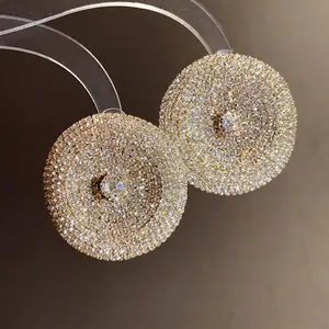 Pendientes de botón redondos de plata de lujo con brillantes pedrería de pavé total