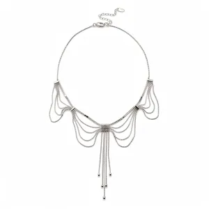 Élégant collier à pampilles argenté avec design de franges en dentelle pour femmes