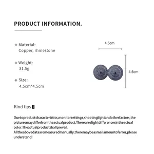 Datos de tamaño y material de elegantes pendientes redondos con cristales azules