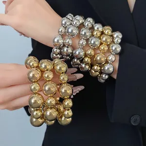 Vintage European Smooth Irregular Round Beaded Bracelet Set For Women Light Luxury High End Gold Silver Alloy Jewelry