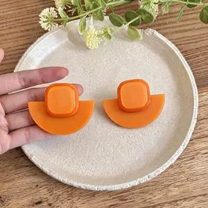 Boucles d'oreilles géométriques vintage en acrylique orange pour femmes en été