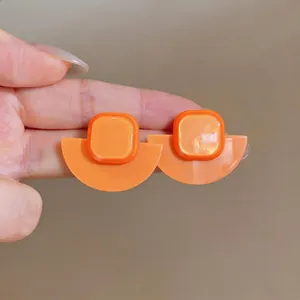 Boucles d'oreilles vintage en acrylique orange demi-cercle, bijoux géométriques d'été