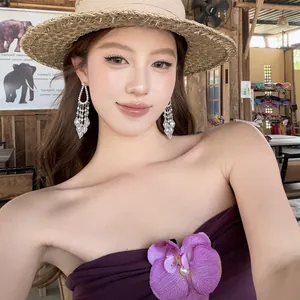 Orecchini Pendenti Lunghi Francesi Retro Con Perno in Argento Perle Artificiali Strass Gioielli Donna Lusso Leggero Festa Regalo