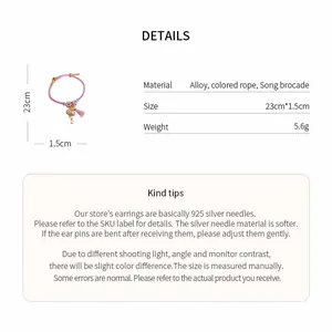 Detailed specifications for handmade pink woven bracelet with Song brocade charm