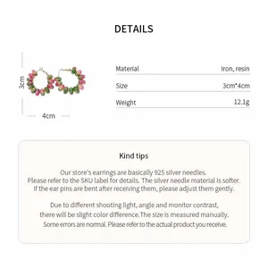 Detailed specifications of macaron gradient beaded hoop earrings with 925 silver needles.