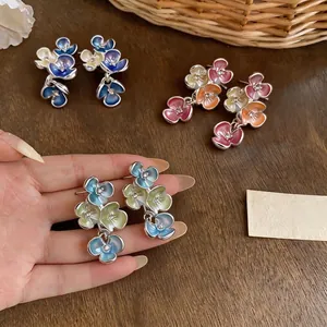 Dopamine Style Alloy Flower Pendant Stud Earrings With 925 Sterling Silver Earring Post Rhinestone Vacation Jewelry For Women