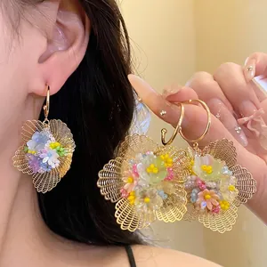 Vintage Palast-Stil Ausschnitt Blume Ohrhänger Mit 925 Sterlingsilber Ohrstecker-Stift Gold Vergoldet Künstliche Perlen Glas Ohrringe