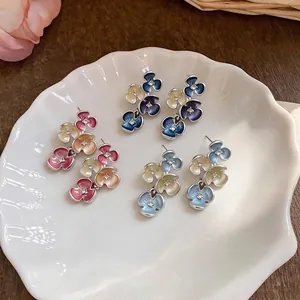 Elegant floral drop earrings with rhinestones, colorful resort style jewelry for women