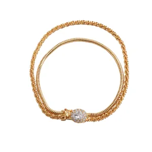 Elegant 18k gold plated double-layer bracelet featuring an oval zircon center stone.