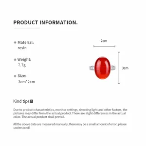Detailed dimensions and specifications for the elegant red oval resin ring for women's jewelry.