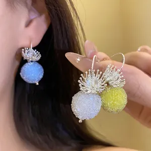 Simple Fashion Elegant Copper Glass Flower Crystal Round Bead Ball Drop Ear Hook Earrings For Women Fashion Jewelry